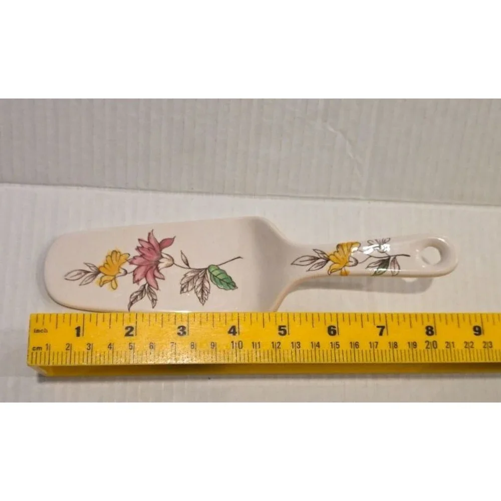 Vintage Floral Ceramic Porcelain Cake Pie Server Handpainted Made in Japan